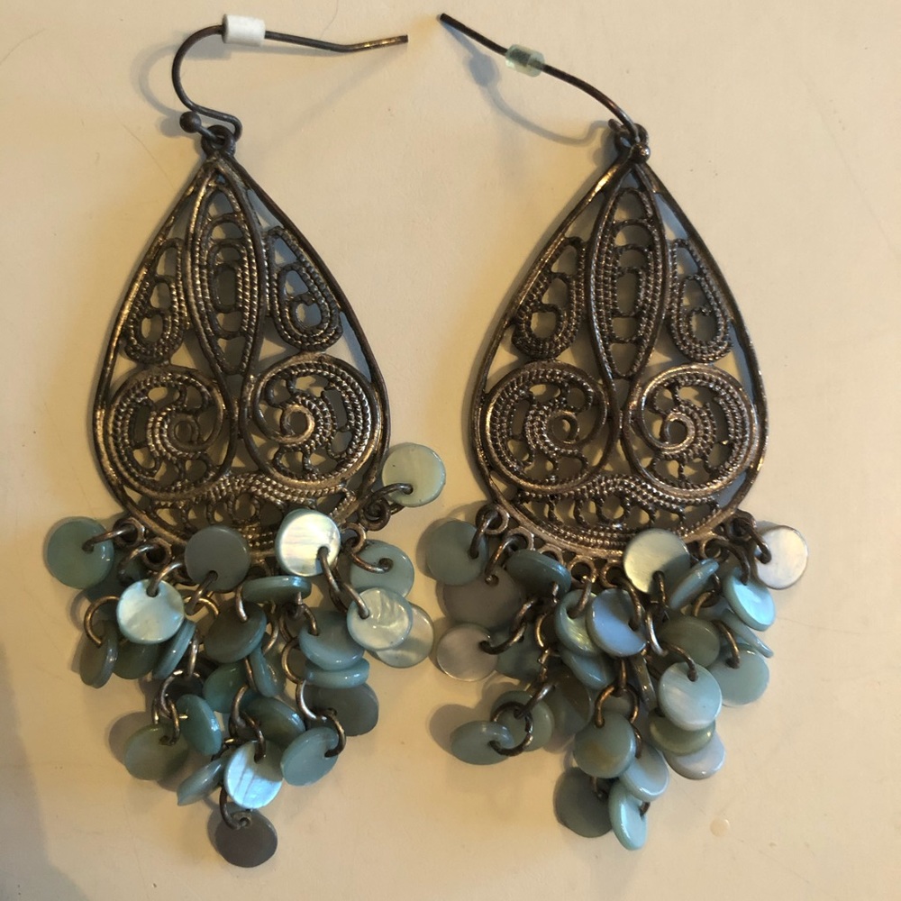 Silver drop earrings with shell beads